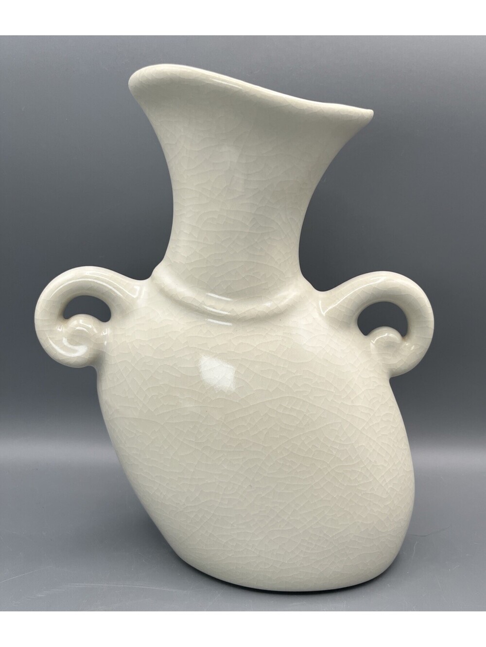 Michael Lambert Dancing & Struttin Vase 9.75” Ivory Crackle Glaze Signed
